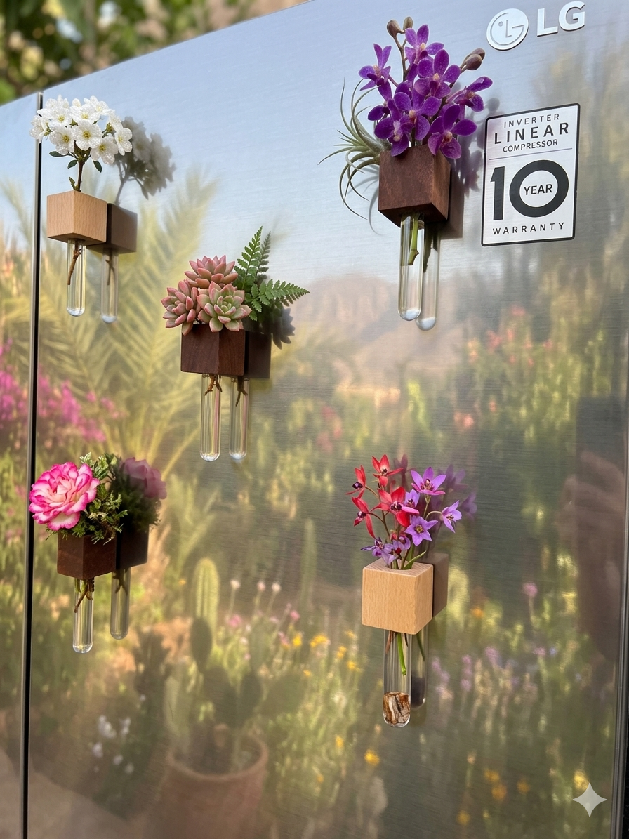 Vase magnétique en bois noble ( تلتصق على جميع الأسطح )