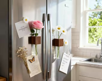 Vase magnétique en bois noble ( تلتصق على جميع الأسطح )