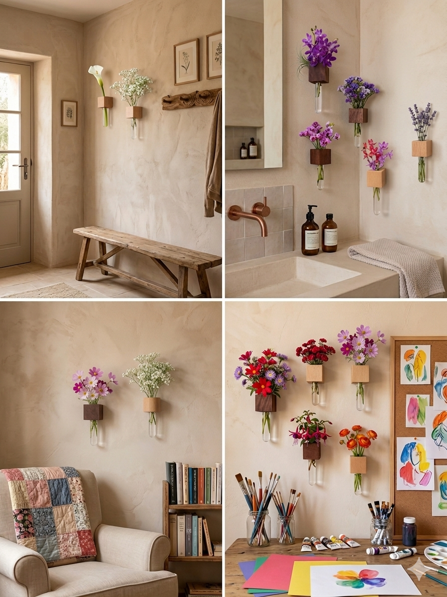 Vase magnétique en bois noble ( تلتصق على جميع الأسطح )