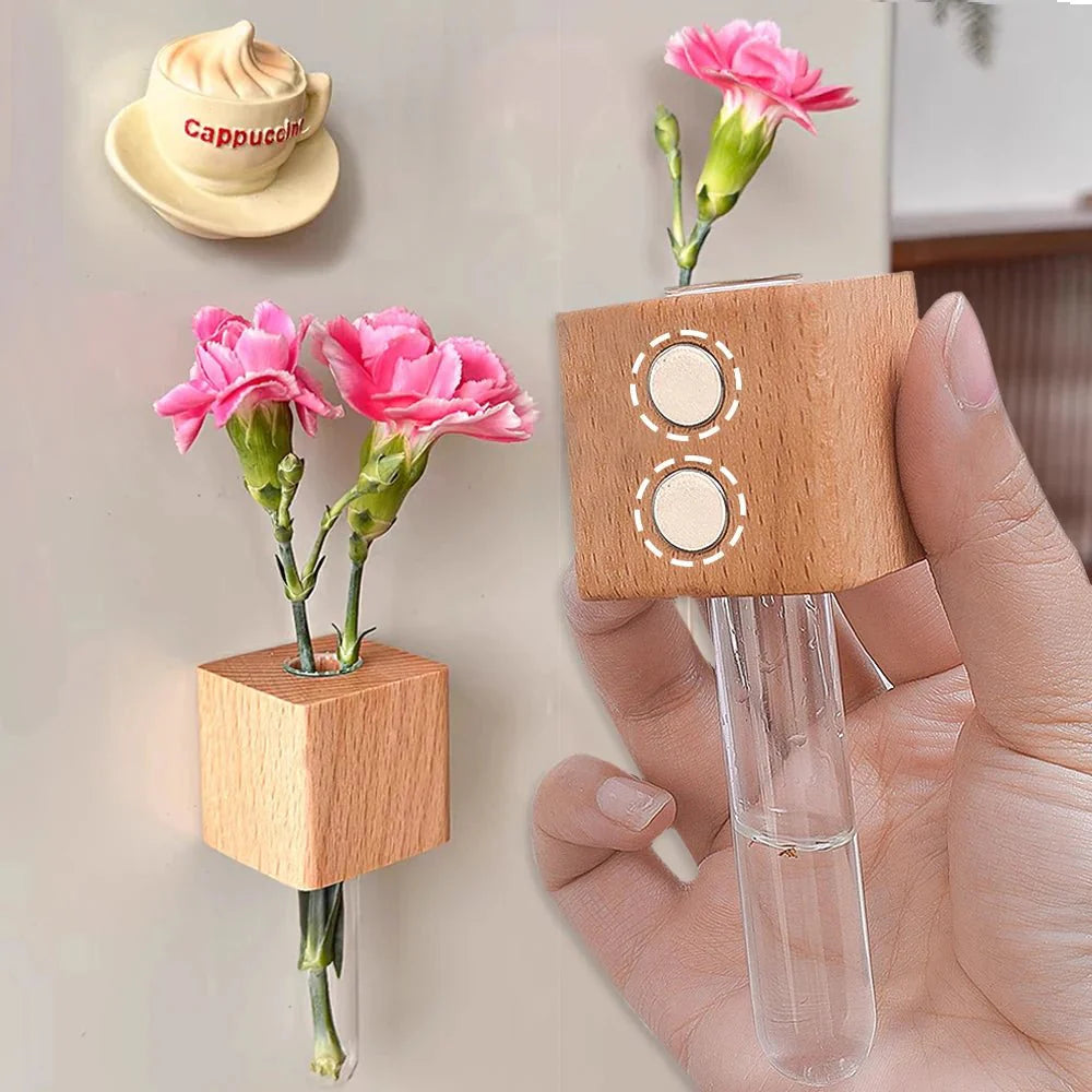 Vase magnétique en bois noble ( تلتصق على جميع الأسطح )