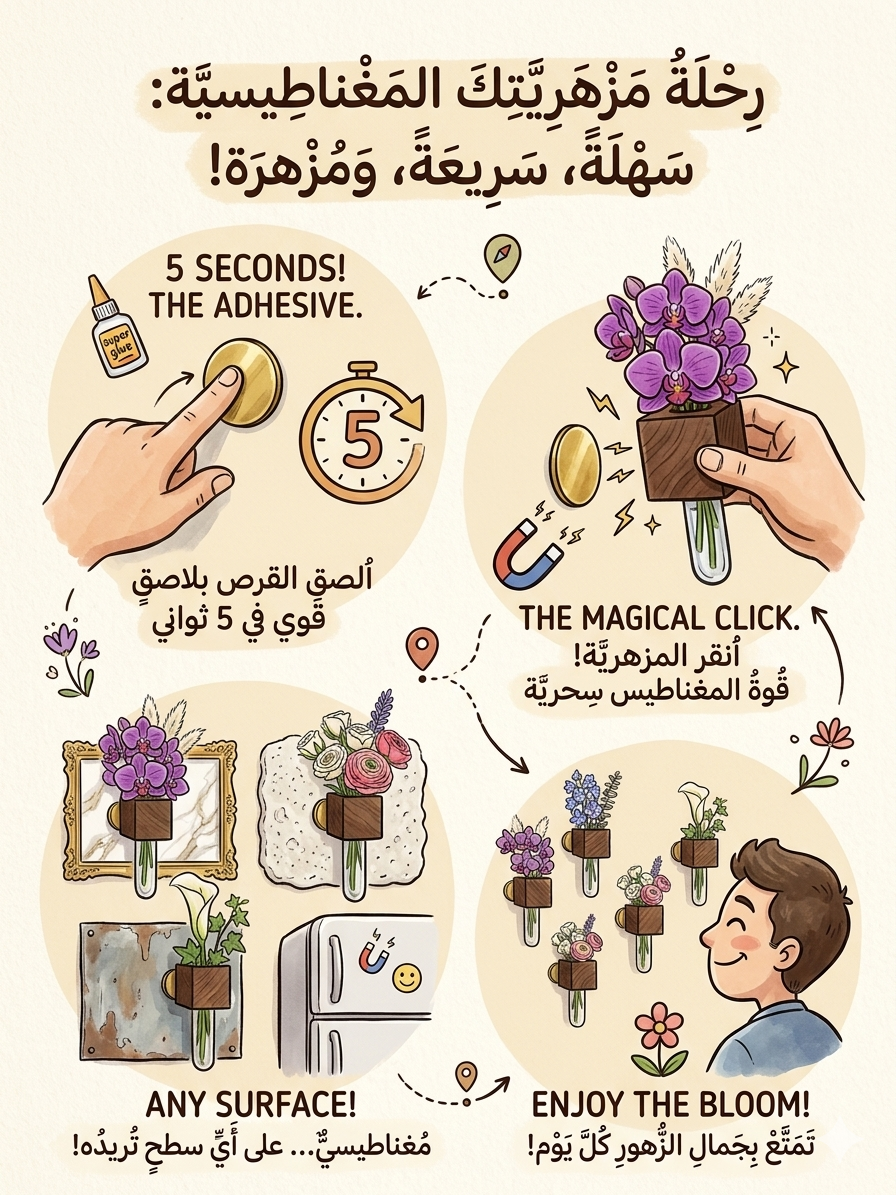 Vase magnétique en bois noble ( تلتصق على جميع الأسطح )