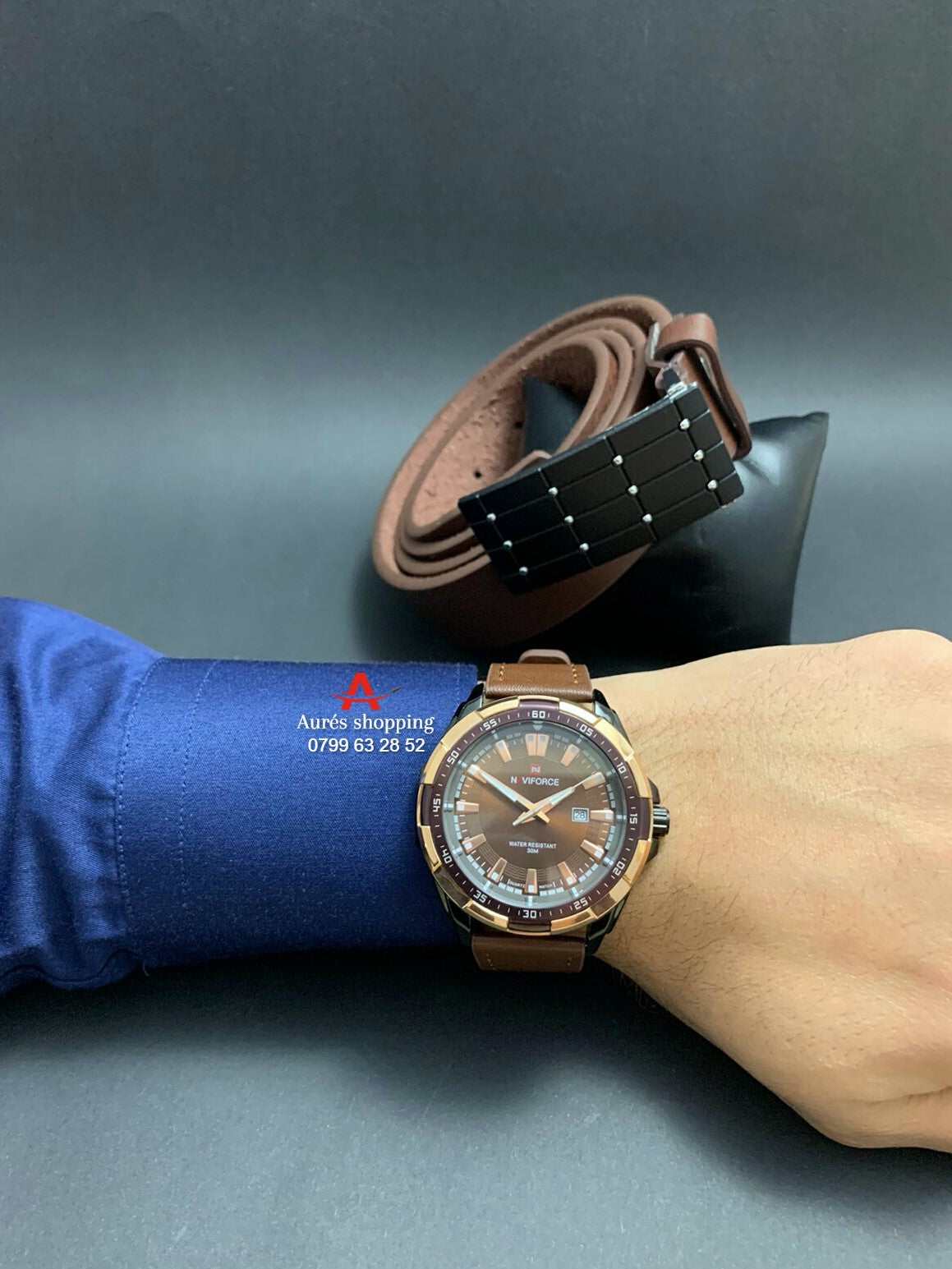 Montre original NAVIFORCE 9056 marron en promotion 💝